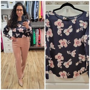 Ann Taylor Navy Floral Blouse